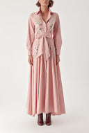 Salmon Sequin embroidered long taffeta shirt dress 94334