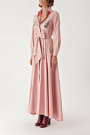 Salmon Sequin embroidered long taffeta shirt dress 94334