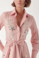 Salmon Sequin embroidered long taffeta shirt dress 94334