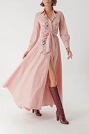 Salmon Sequin embroidered long taffeta shirt dress 94334
