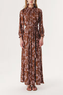 Brown Pleated long dress 94336