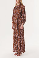 Brown Pleated long dress 94336