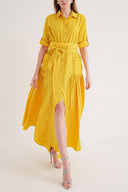 Yellow Pleated maxi taffeta shirt dress 94340
