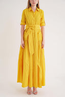 Yellow Pleated maxi taffeta shirt dress 94340