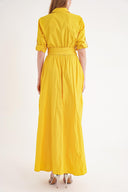 Yellow Pleated maxi taffeta shirt dress 94340