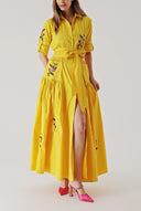 Yellow Embroidered maxi taffeta dress 94341