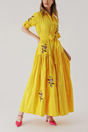 Yellow Embroidered maxi taffeta dress 94341