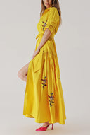 Yellow Embroidered maxi taffeta dress 94341
