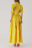 Yellow Embroidered maxi taffeta dress 94341