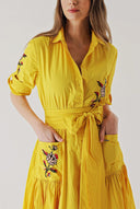 Yellow Embroidered maxi taffeta dress 94341
