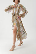 Khaki Lace detailed long shirt dress 94342