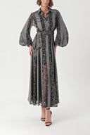 Gray Black Lace detailed long shirt dress 94342