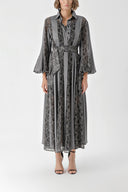 Gray Black Lace detailed long shirt dress 94342