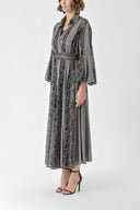 Gray Black Lace detailed long shirt dress 94342