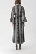 Gray Black Lace detailed long shirt dress 94342