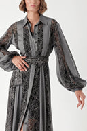 Gray Black Lace detailed long shirt dress 94342