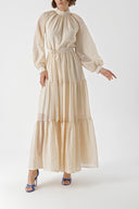 Beige Pleated loose-fitting maxi dress 94343