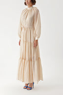 Beige Pleated loose-fitting maxi dress 94343