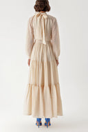Beige Pleated loose-fitting maxi dress 94343