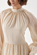 Beige Pleated loose-fitting maxi dress 94343