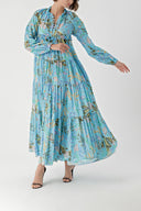 Blue Long dress with shirred accessory detail 94346
