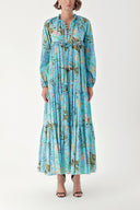 Blue Long dress with shirred accessory detail 94346