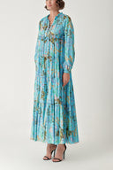 Blue Long dress with shirred accessory detail 94346