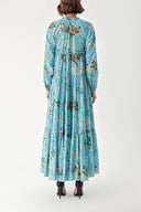 Blue Long dress with shirred accessory detail 94346