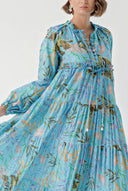 Blue Long dress with shirred accessory detail 94346