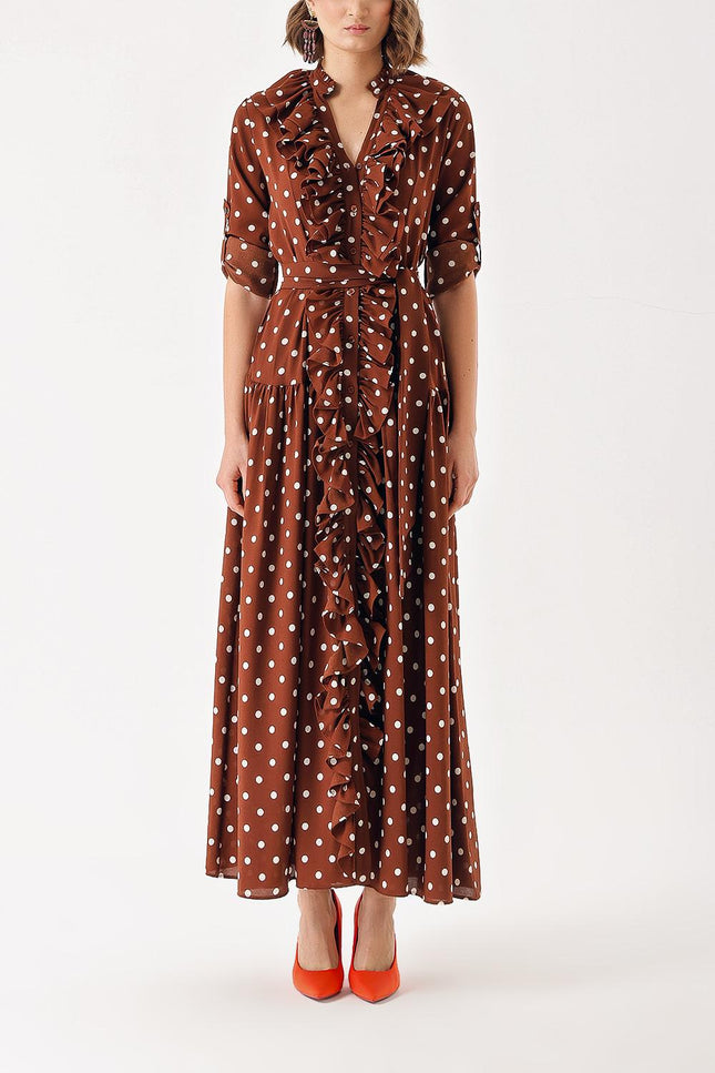 Brown Frilly long shirt dress 94347