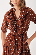 Brown Frilly long shirt dress 94347