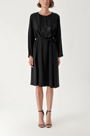 Black Button and belt detail loose-fitting dress 94363