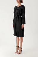 Black Button and belt detail loose-fitting dress 94363