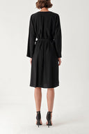 Black Button and belt detail loose-fitting dress 94363