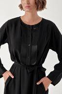 Black Button and belt detail loose-fitting dress 94363