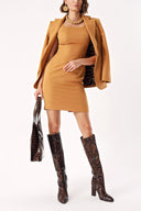 Beige Sleeveless tight mini dress 94382