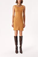Beige Sleeveless tight mini dress 94382