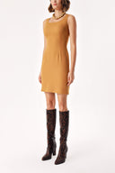 Beige Sleeveless tight mini dress 94382