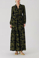 Black Green Belted casual shirt dress 94389