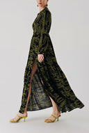 Black Green Belted casual shirt dress 94389