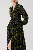 Black Green Belted casual shirt dress 94389