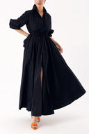 Black Long shirt dress with openable back detail and elastic waist 94392