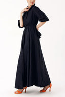 Black Long shirt dress with openable back detail and elastic waist 94392