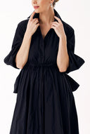 Black Long shirt dress with openable back detail and elastic waist 94392
