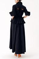 Black Long shirt dress with openable back detail and elastic waist 94392