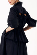 Black Long shirt dress with openable back detail and elastic waist 94392