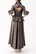 Gray Long shirt dress with openable back detail and elastic waist 94392