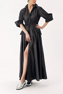 Anthracite Long shirt dress with openable back detail and elastic waist 94392