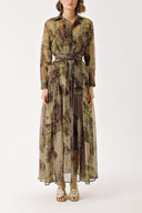 Patterned Gathered and fringed detailed long shirt dress 94404