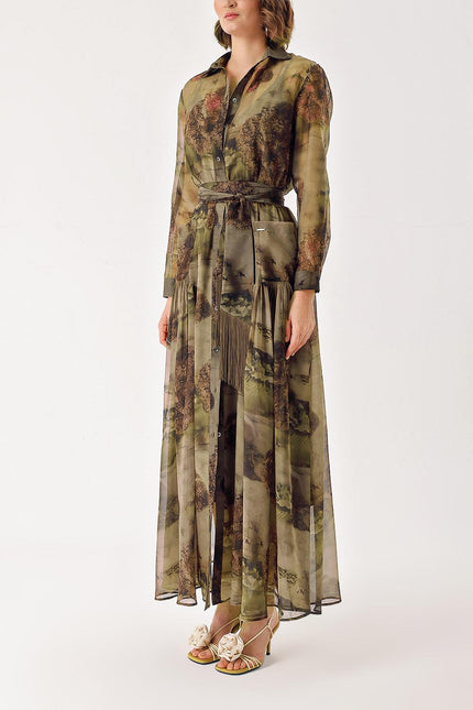 Patterned Gathered long shirt dress 94292